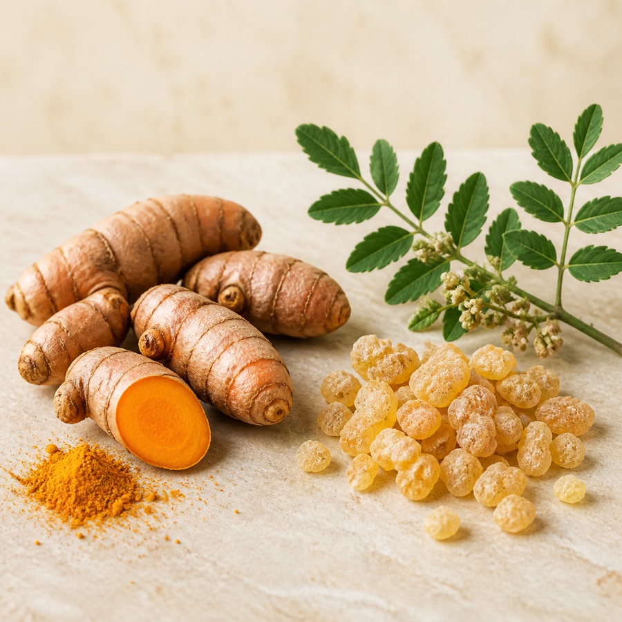Fresh turmeric root and ginger