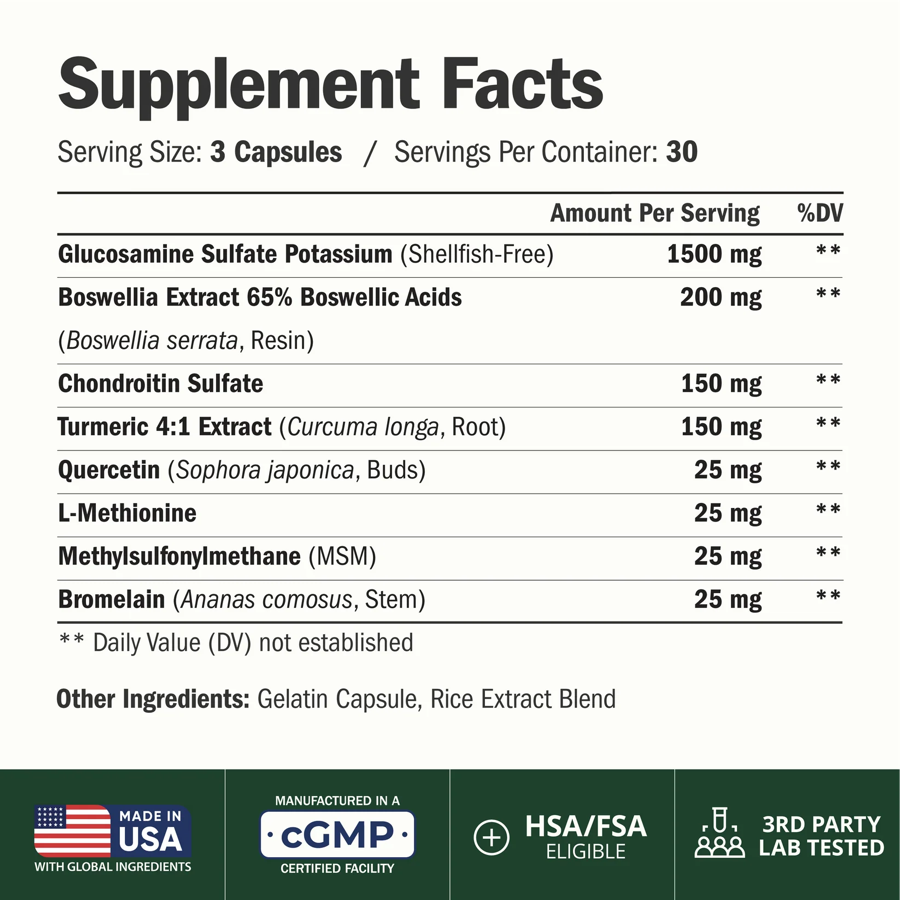 Supplement Facts label for Vimerson Joint Support